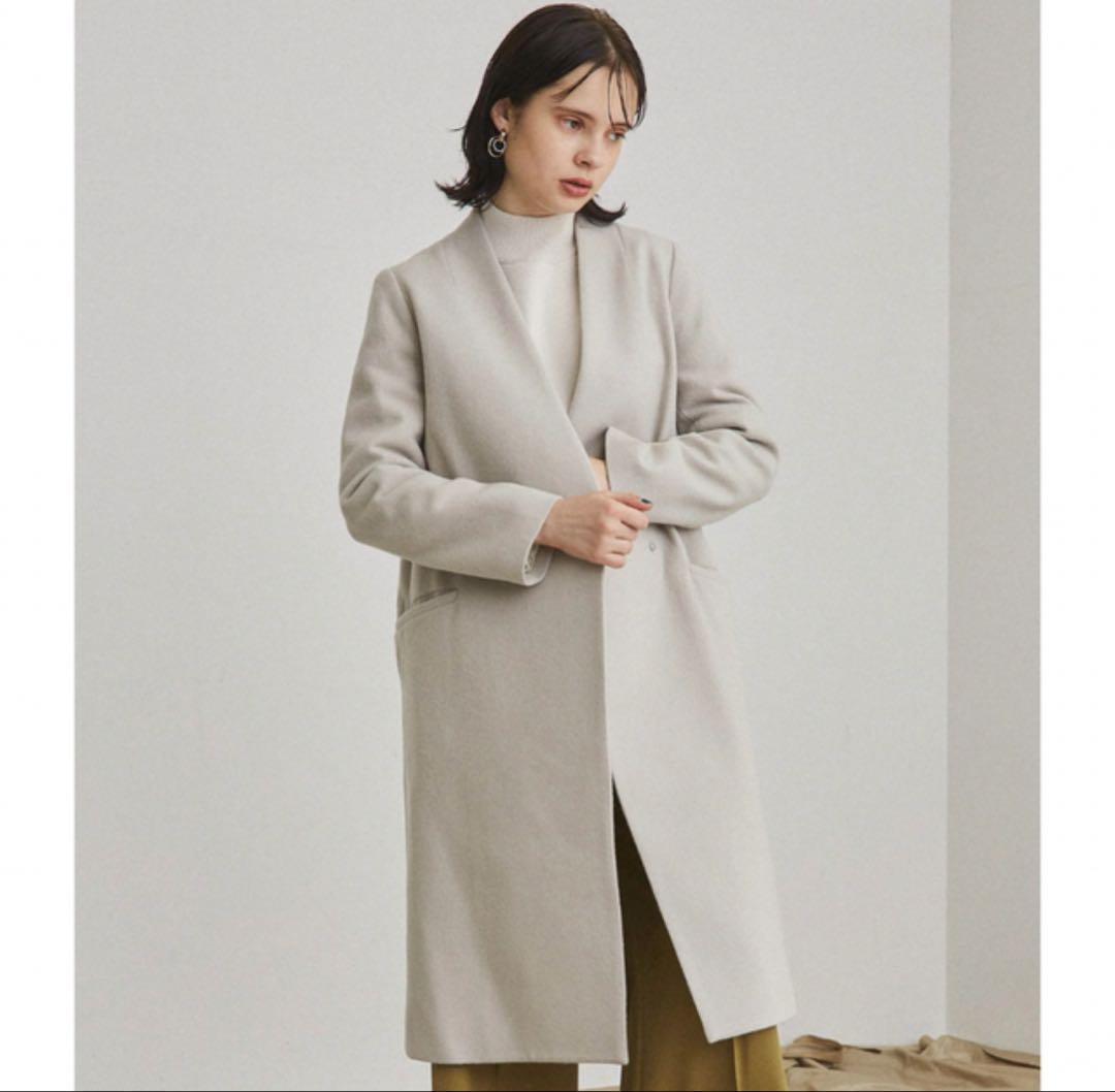 ライトグレー ロングコート オープンフロント