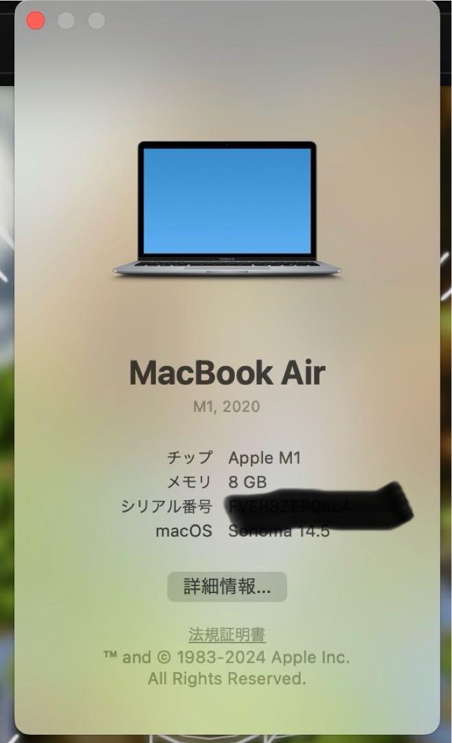 【美品】MacBook Air 2020 M1/8GB/256GB