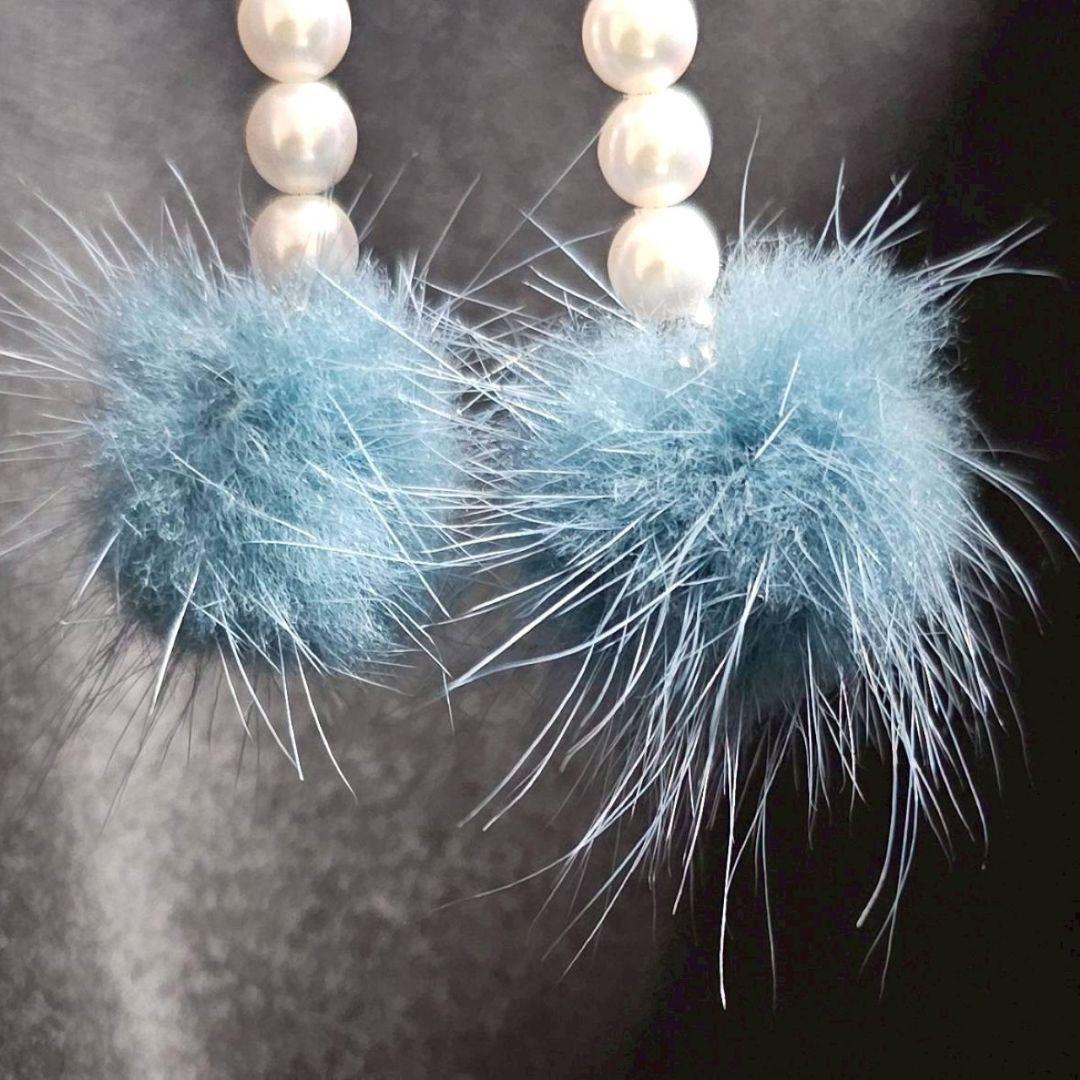 (16)　スカシカメリア　スワロフスキー・ふわふわ　ミンクファー　パール　ピアス