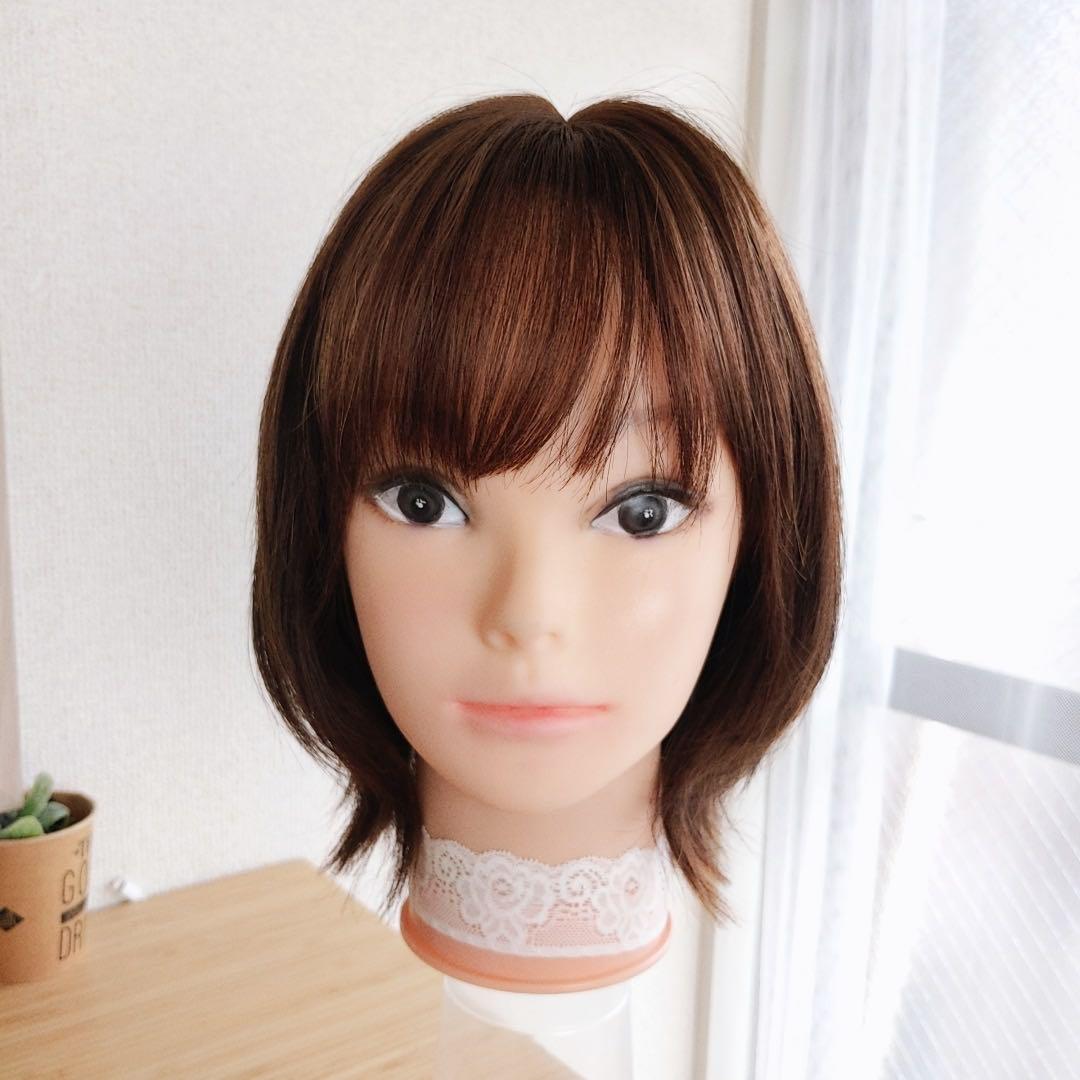 【半額】 ✨サラサラ人毛100%ウイッグ✨外ハネボブ ブラウン かわいいフル ウィッグ・エクステ