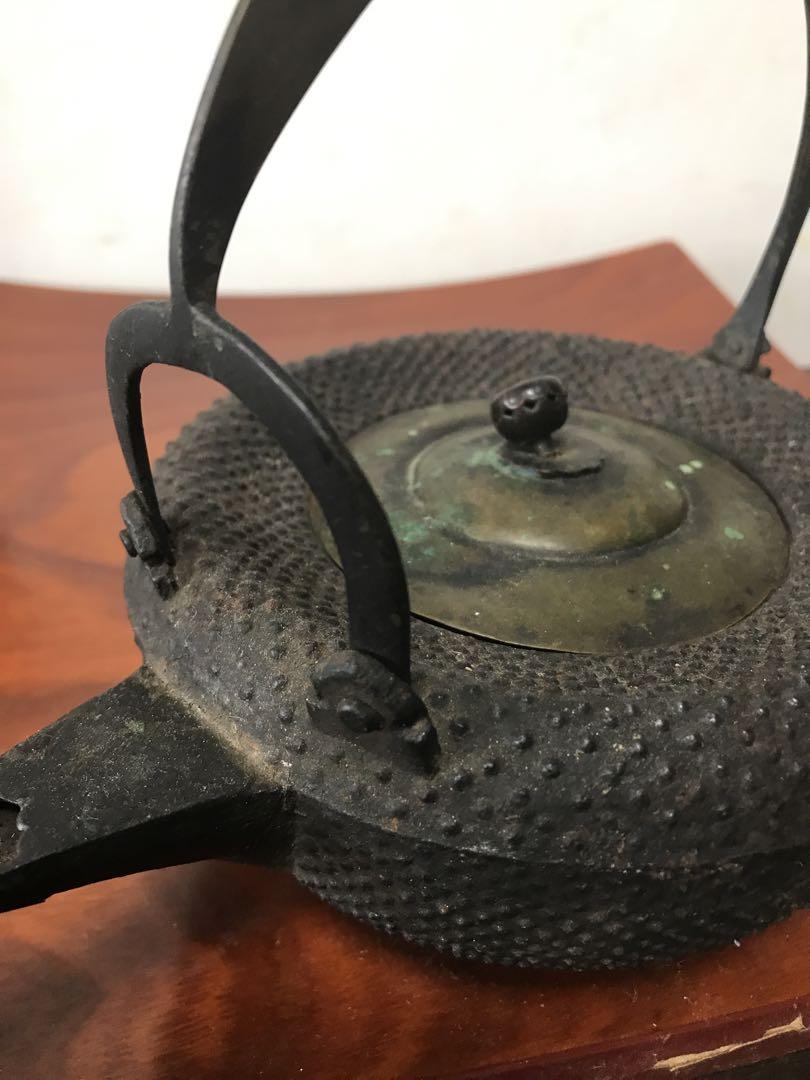 骨董　鉄瓶　茶道具　注口まで幅21×口径7×高17cm
