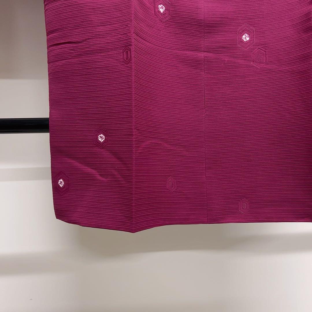 道行コート　正絹　横縞　亀甲模様　絞り　ワインレッド　着物　081tz