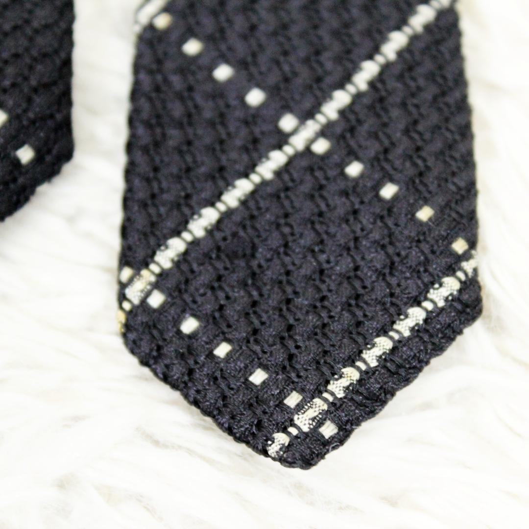 極美品 CHANEL シャネル ネクタイ 格子柄 チェーン シルク ブラック