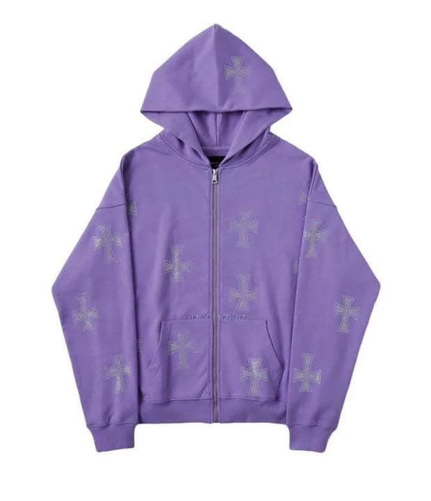 unknown london フーディークロス ラインストーン ジップパーカー