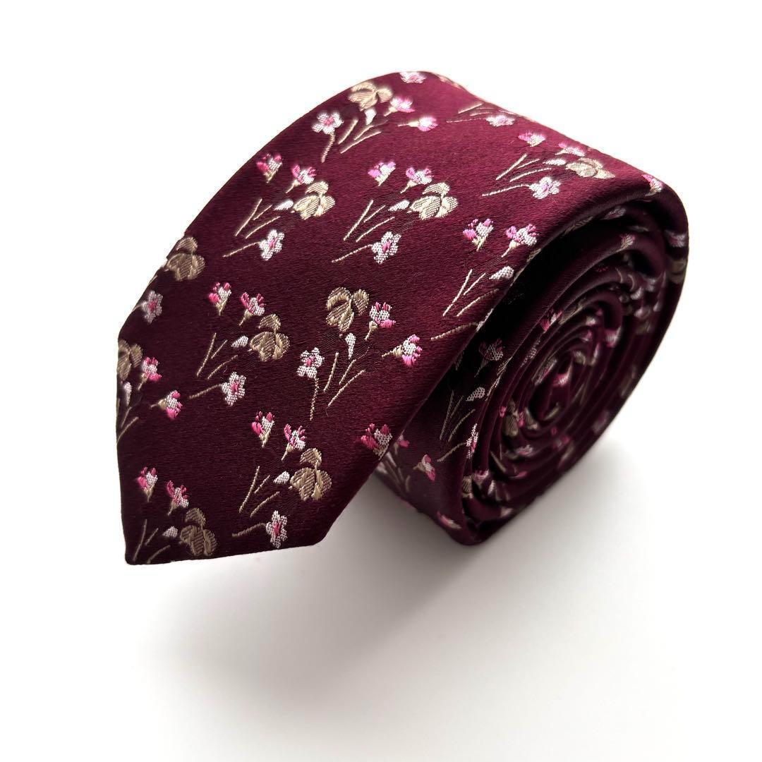 ꧁極美品꧂ ポールスミス ネクタイ ナロータイ 花柄 フローラル ボルドー 光沢 ꧁極美品꧂ ポールスミス ネクタイ ナロータイ 花柄 フローラル ボルドー 光沢