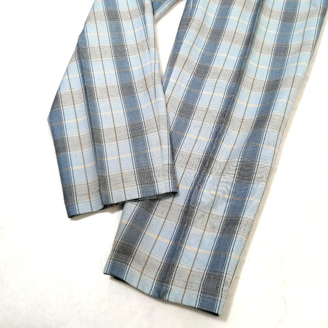 極美品✨ディオール テーパードパンツ チェック シルク 水色