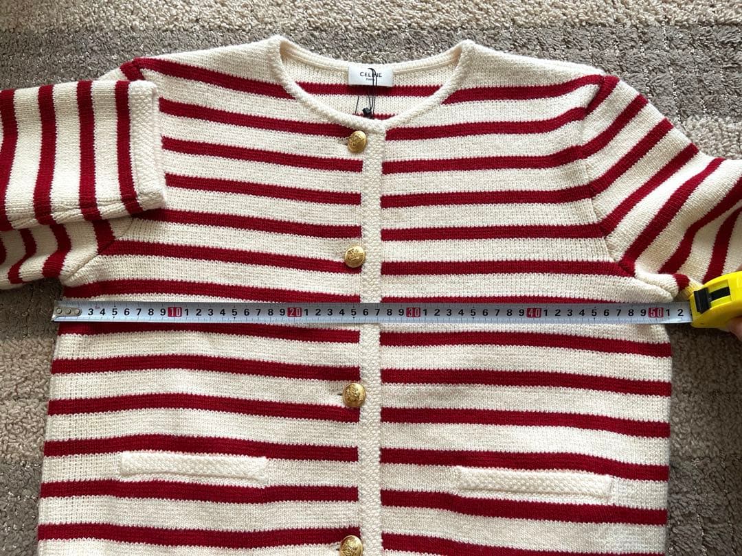 CELINE セリーヌ♡ストライプカーディガン ジャケット♡ストライプウール 赤