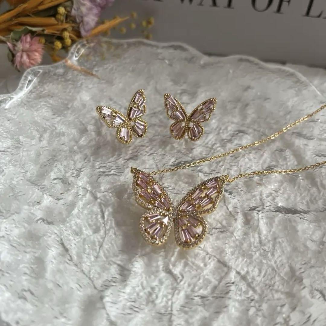 LUCA ロマンティック バタフライセット ピンク ピアス ネックレス 蝶 LUCA ロマンティック バタフライセット ピンク ピアス