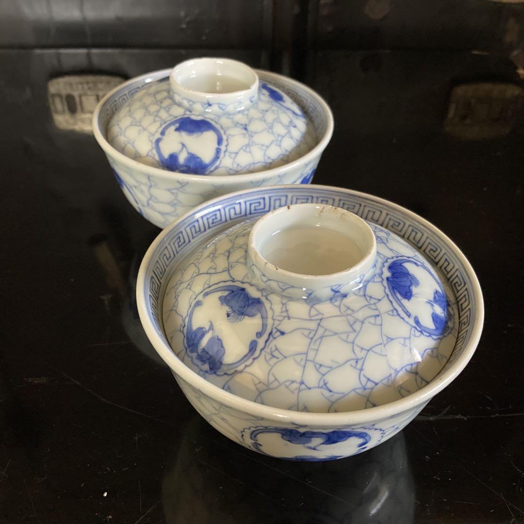 古伊万里 飯碗 蝙蝠紋 染付 画像12