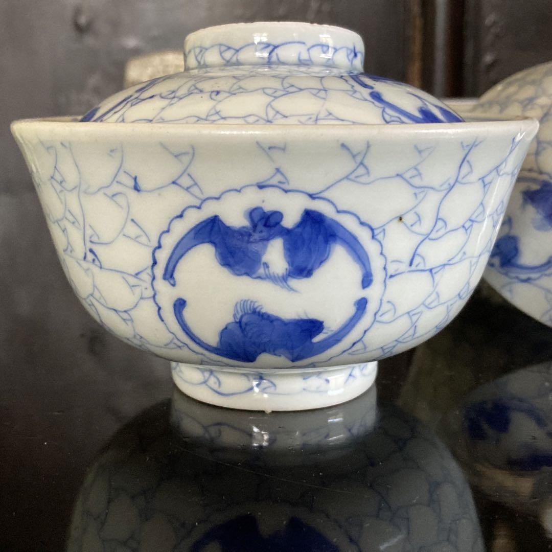 古伊万里 飯碗 蝙蝠紋 染付 画像15