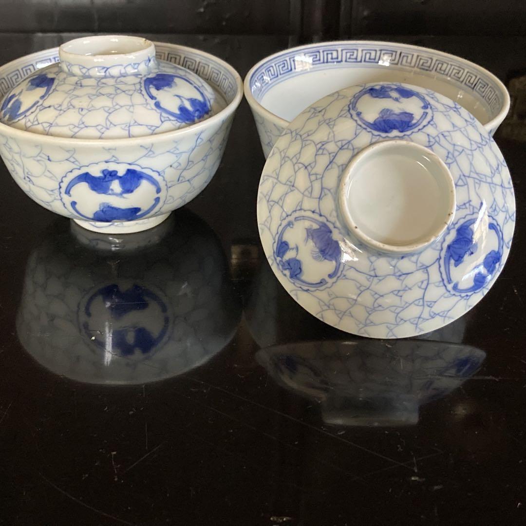 古伊万里 飯碗 蝙蝠紋 染付 画像2