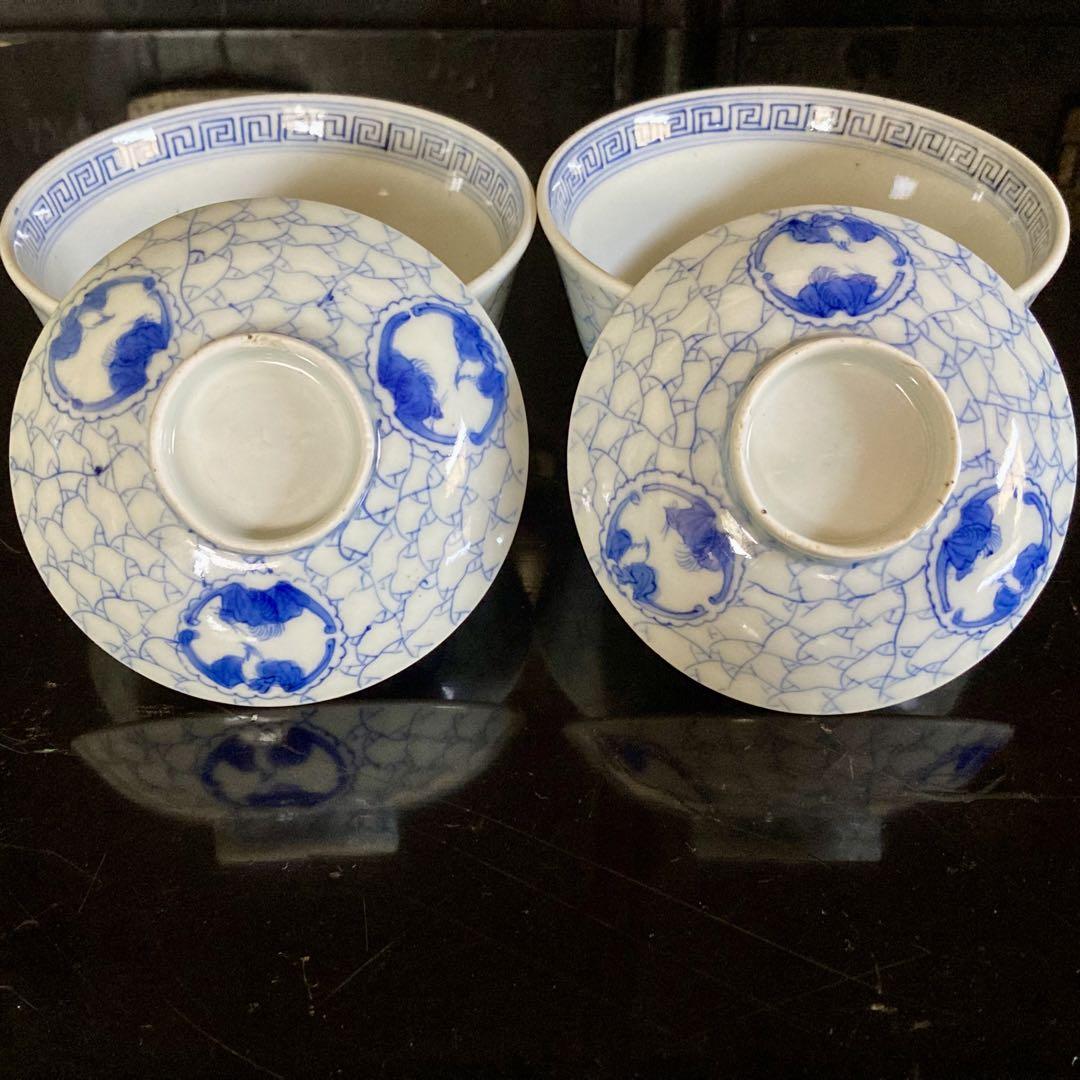 古伊万里 飯碗 蝙蝠紋 染付 画像3