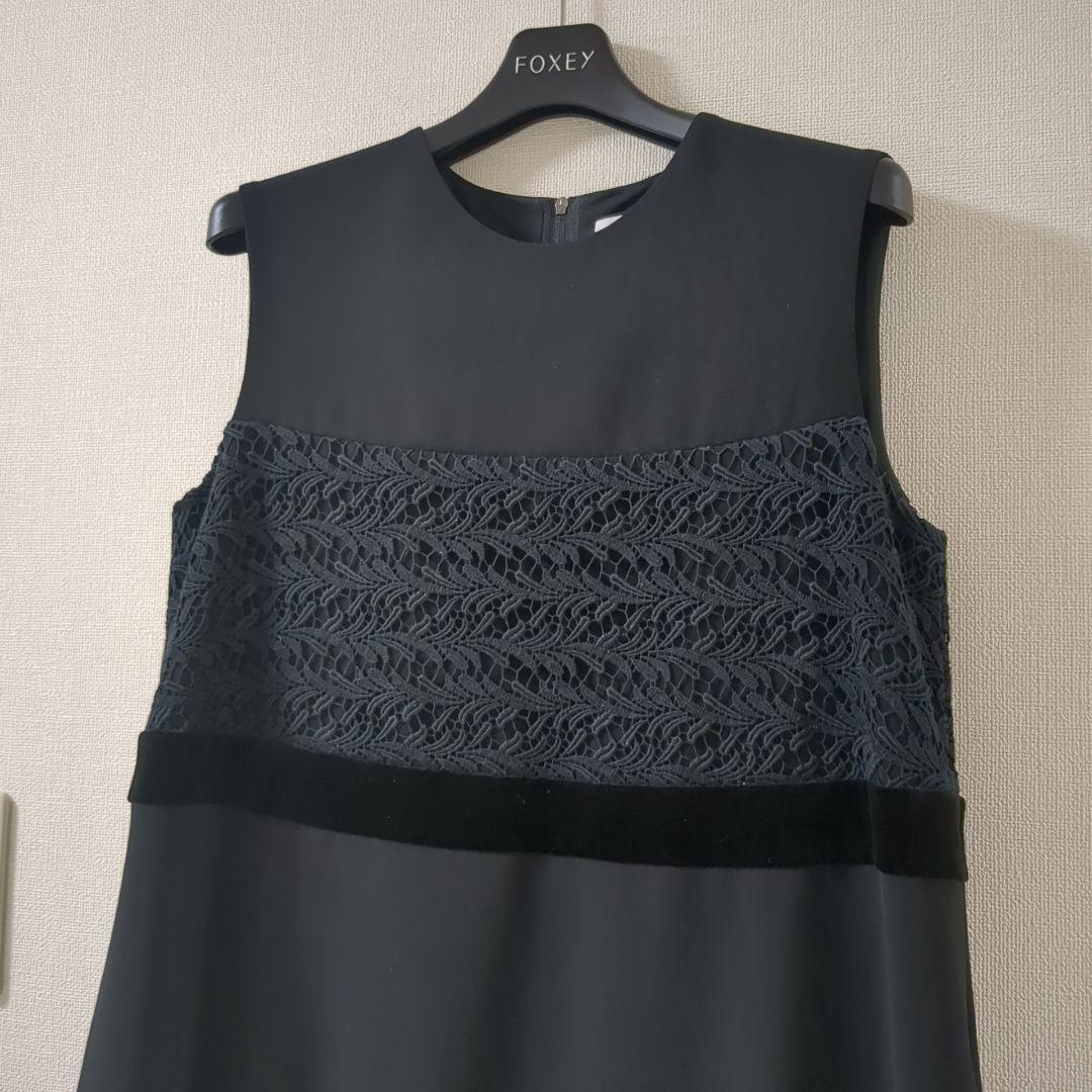 極美品✨フォクシー ワンピース レース ベロア ノースリーブ ギャザー 38 極美品✨フォクシー ワンピース レース ベロア ノースリーブ