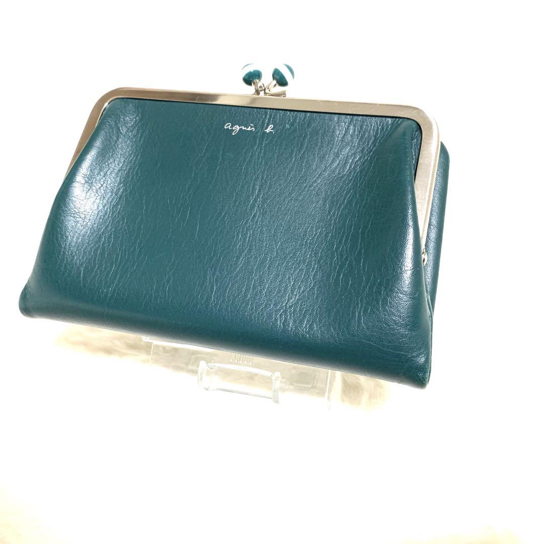 美品 アニエスベー レザー agnes b がま口 財布 折りたたみ グリーン