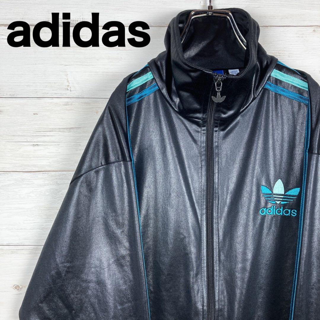 adidas トラックジャケット テカテカ バックトレフォイル刺繍 M 黒