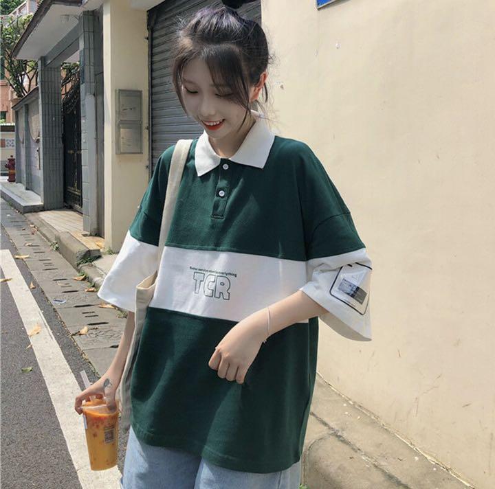 Xlサイズ ポロシャツ ビッグシルエット 韓国 夏服 レディース カジュアル 受注生産品