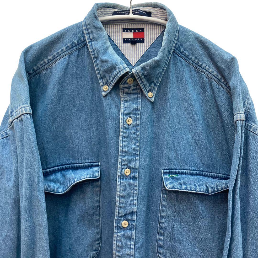 TOMMY HILFIGER ワンポイント刺繍デニムシャツ ビッグサイズ 古着