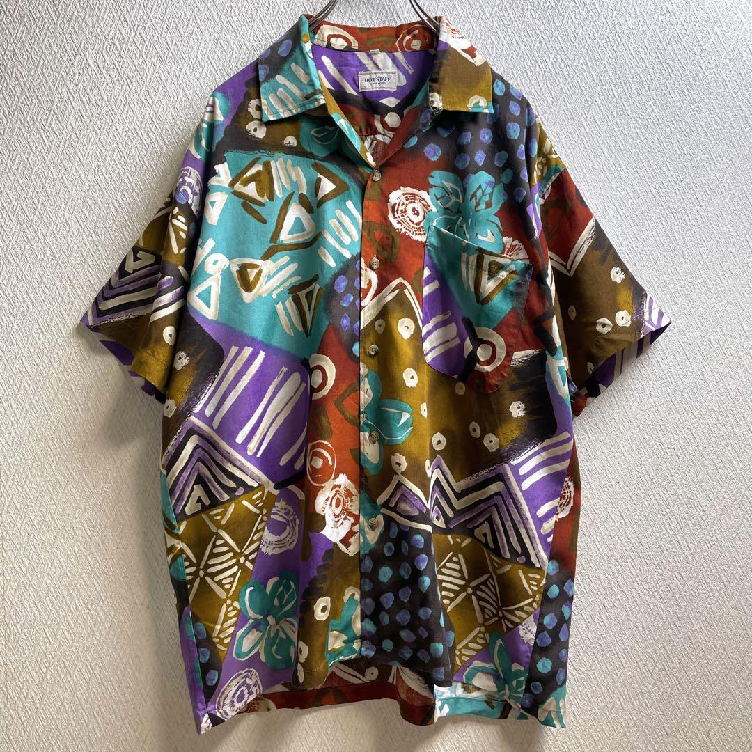古着 レトロ シャツ 総柄 柄シャツ 開襟 オープンカラー アロハ メンズ 半袖