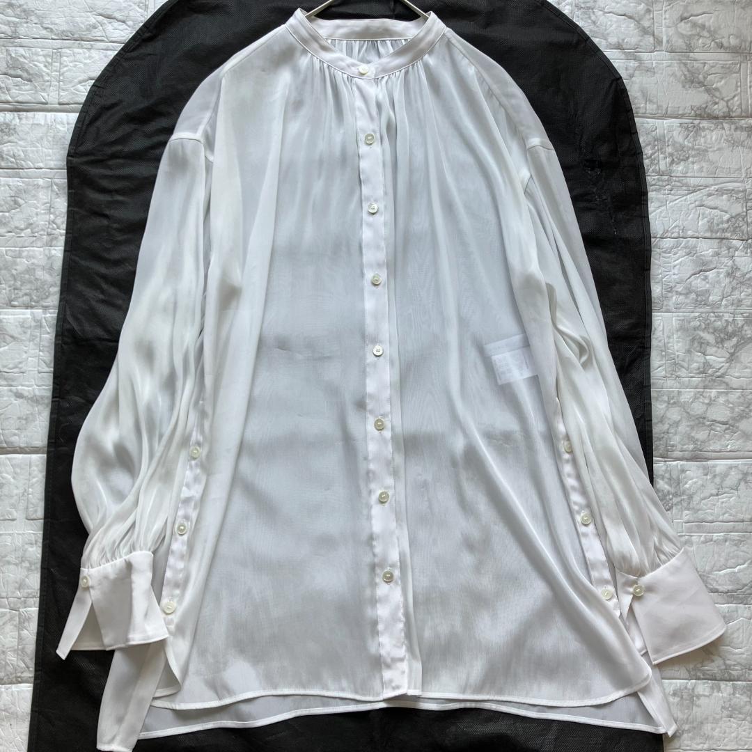 美品 NOBLE ノーブル 23SS シアーシャツ ブラウス シェルボタン 白
