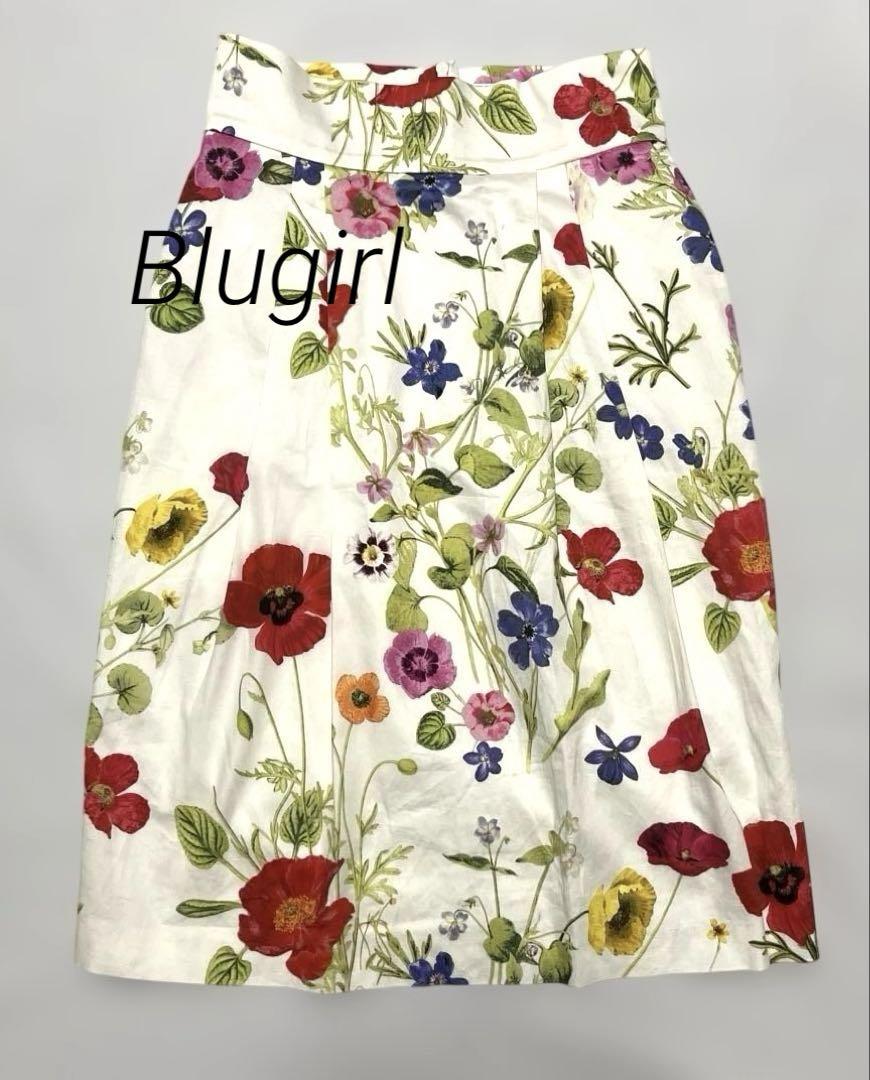 [美品] Blugirl 花柄タイトスカート ホワイト