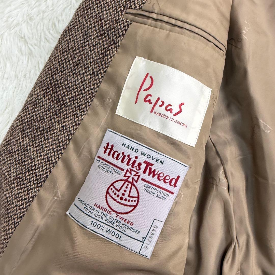 パパス テーラードジャケット ハリスツイード生地 ブラウン L 胡桃ボタン パパス テーラードジャケット ハリスツイード生地 ブラウン L 胡桃ボタン