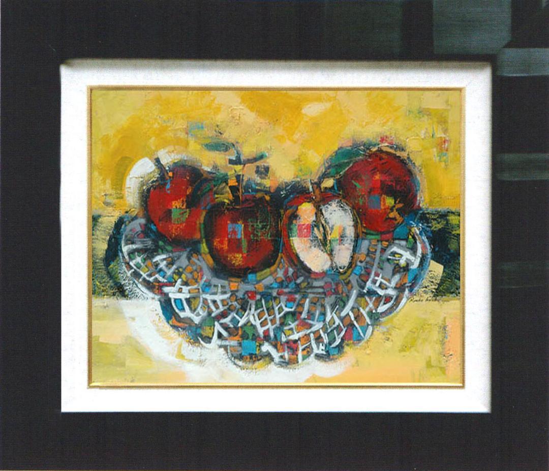 絵画 インテリア 油絵 uF6-060110 静物 果物 絵画 静物画 バスケットの果物 インテリアアート額付き 水彩画