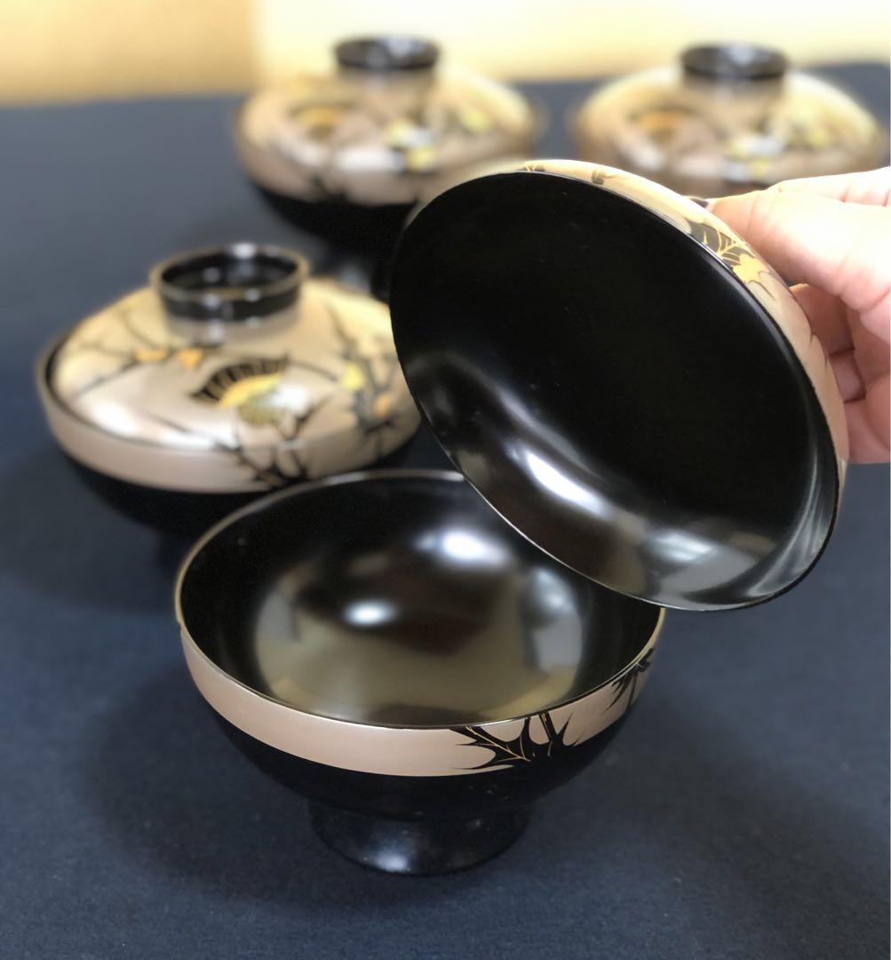 美術漆器 輪島塗 吸物椀5客 木製漆器 木箱 上代4万 250701D5