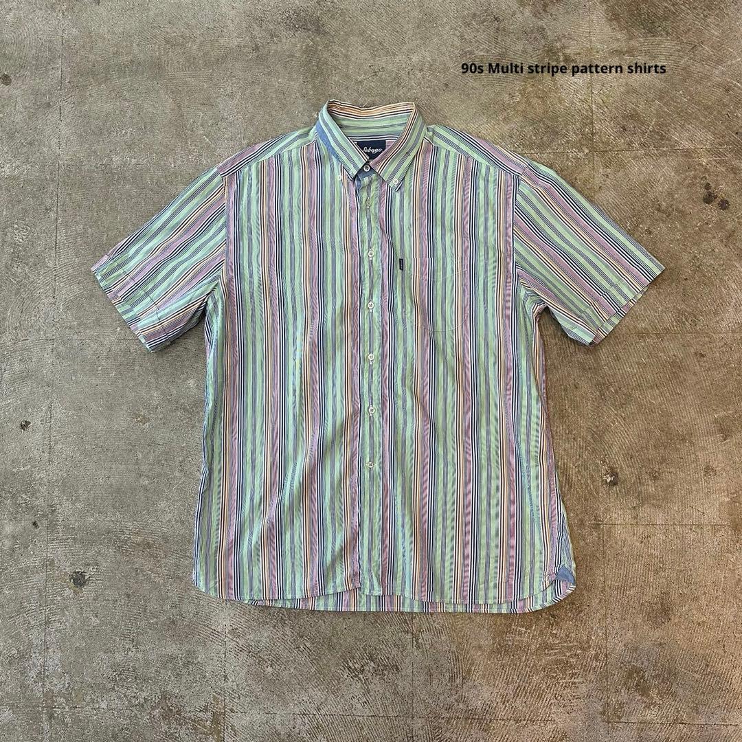 90s ストライプ柄コットン半袖シャツ ヴィンテージ 古着