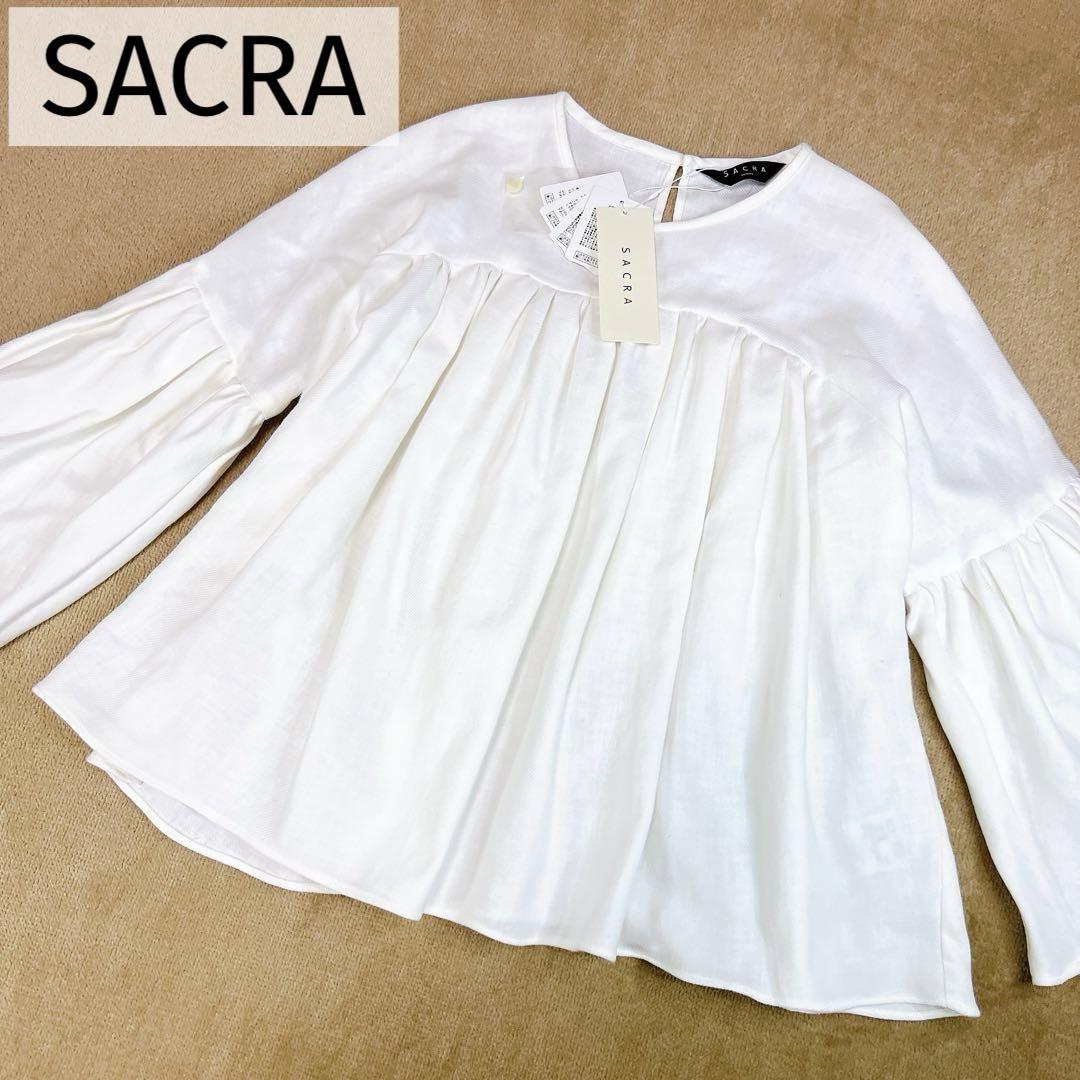 新品・未使用✨サクラ ドレープリネンラッフルスリーブシャツ 38