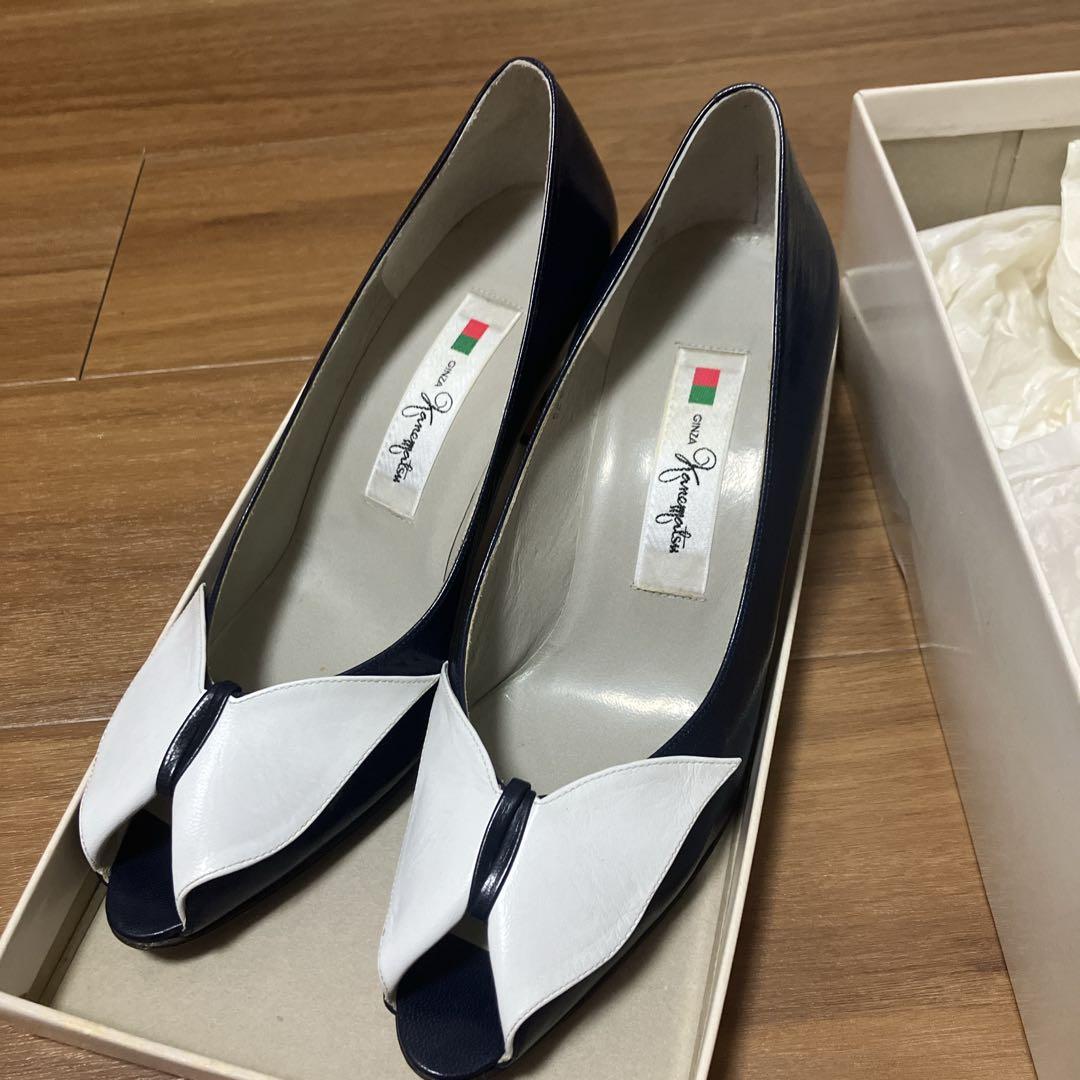 美品】銀座かねまつ バイカラー バレエシューズ 23.5 箱付き