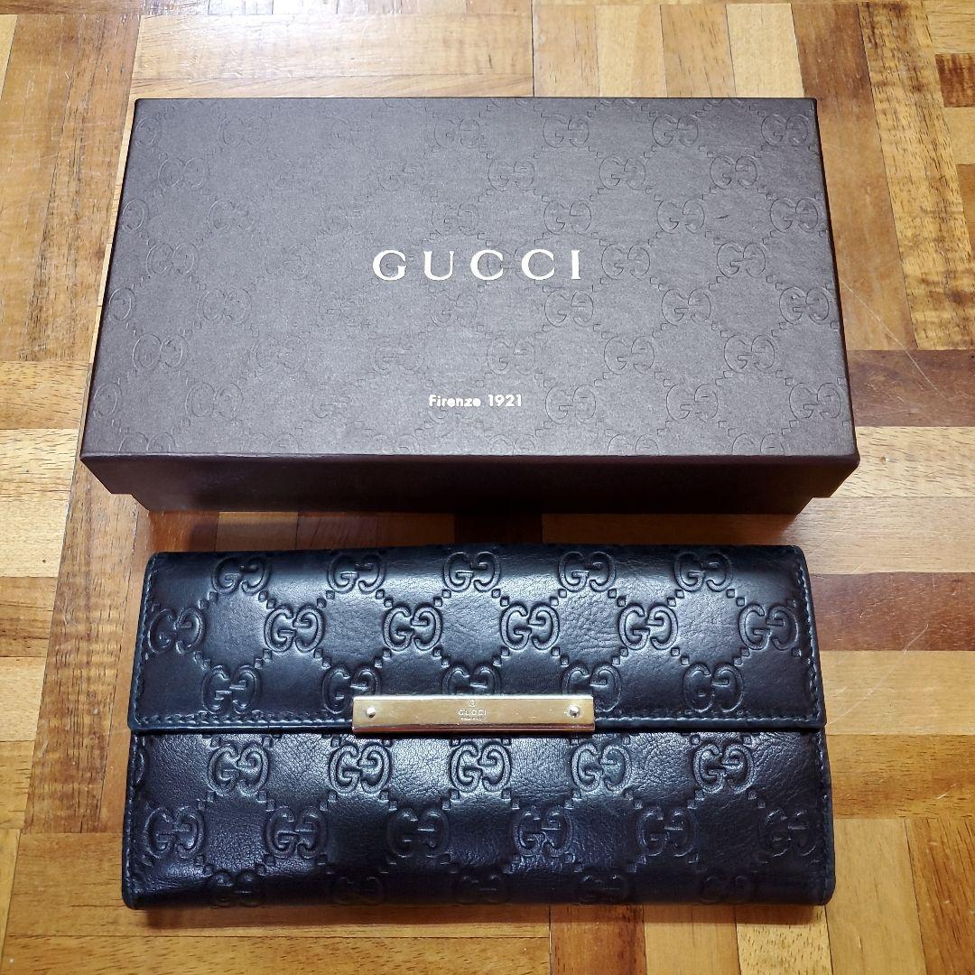 超お買い得！】 最終価格 美品 USED グッチ GUCCI シマ 長財布 黒 長