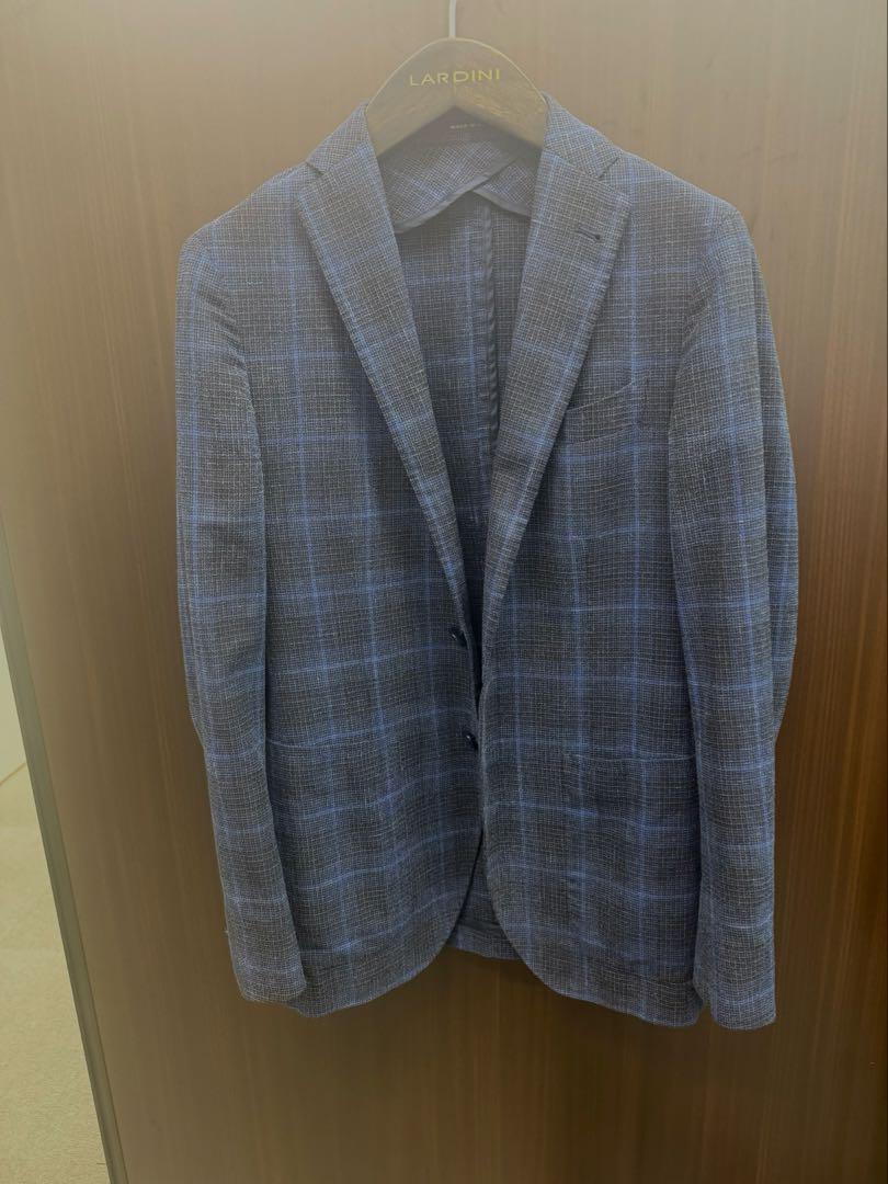美品 春物 ブルー系 TAGLIATORE ジャケット 44 TAGLIATORE テーラードジャケット ブルー系チェック 44 春夏用