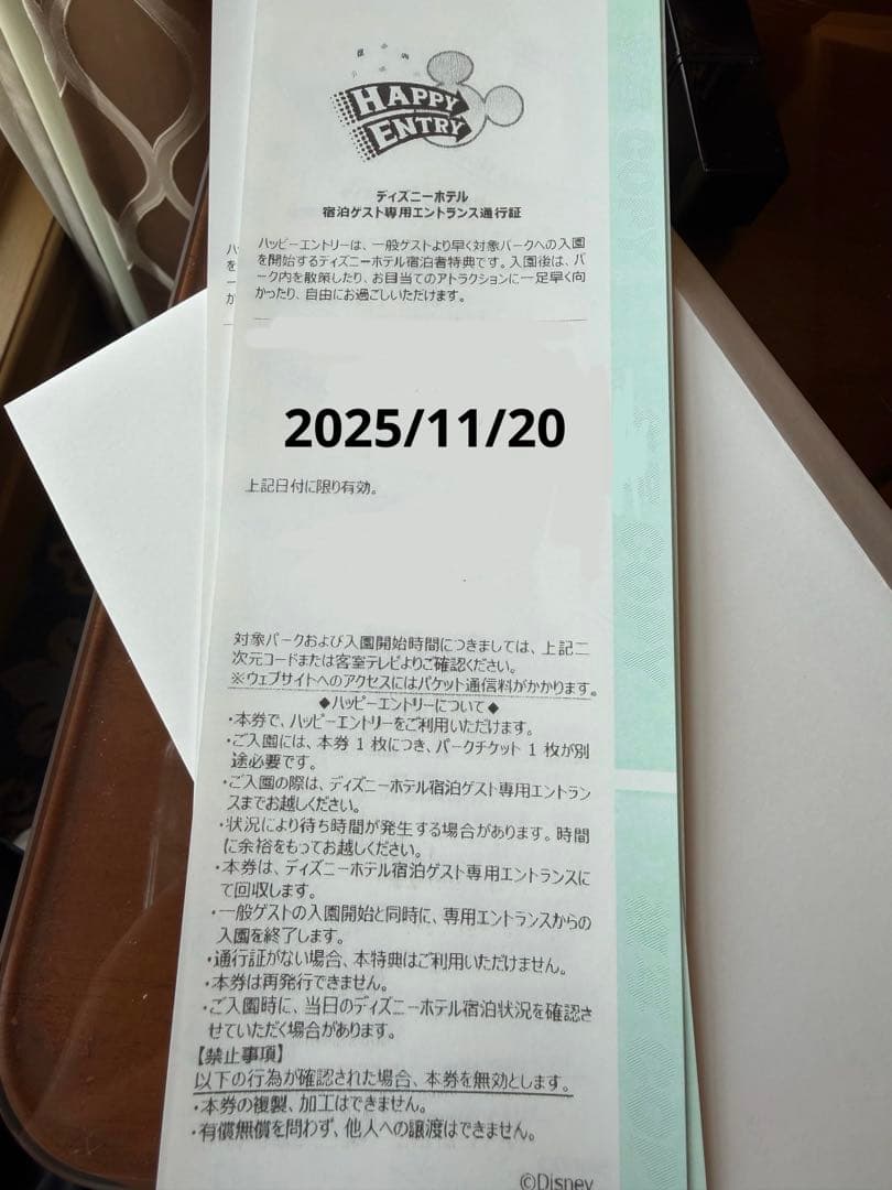 ハッピーエントリー 2枚 ハピエン ディズニーランド
