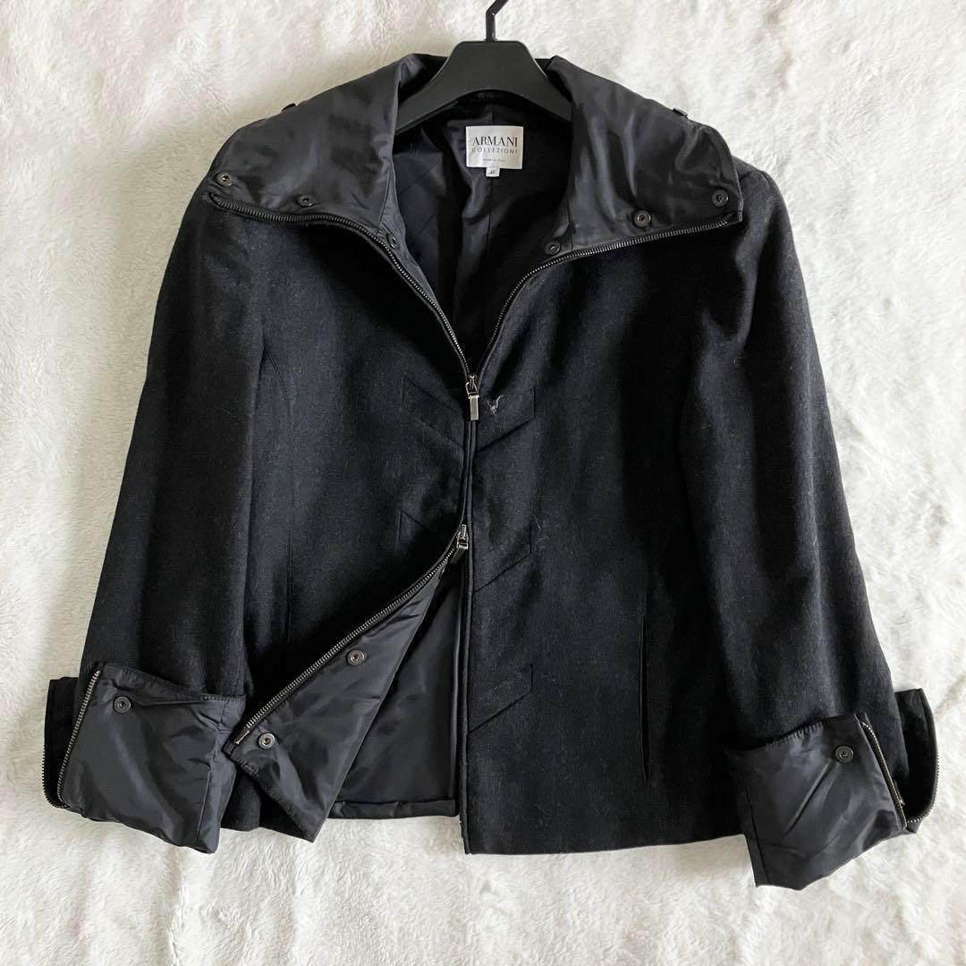アルマーニコレッツォーニ ウールカシミヤ カーフファー 2wayジップブルゾン