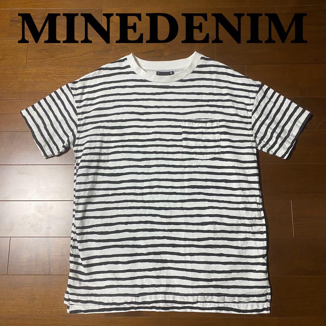 MINEDENIM マインデニム Tシャツ ボーダー 白黒 日本製 胸