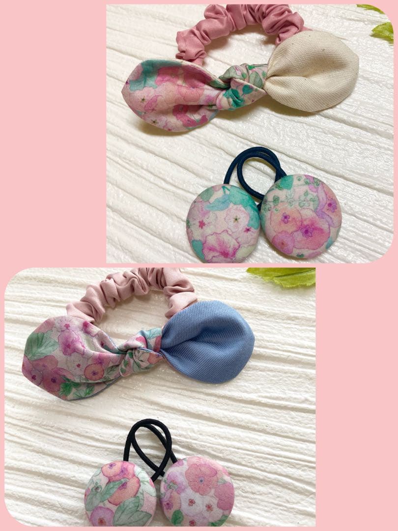 れみ様専用　シュシュ付リバティ　うさみみリボン　くるみボタン 3個セット