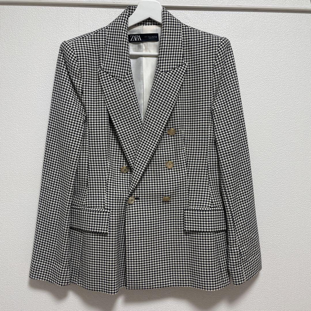 当季大流行 ZARA メルカリ - ダブルブレスト 白黒チェック テーラードジャケット スーツ