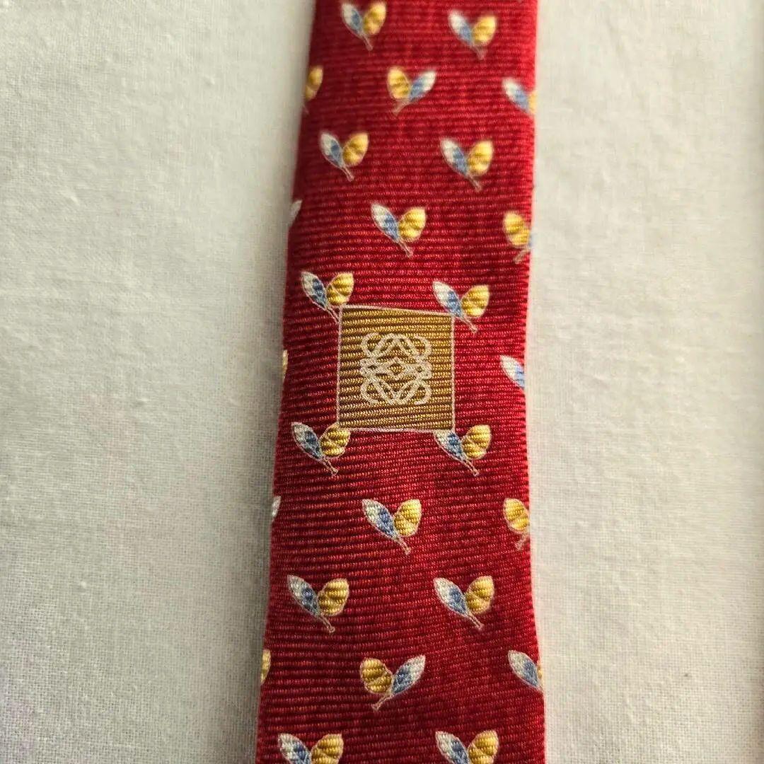 LOEWE ロエベ シルク100% ドット ネクタイ 赤 レッド ロゴ刺繍