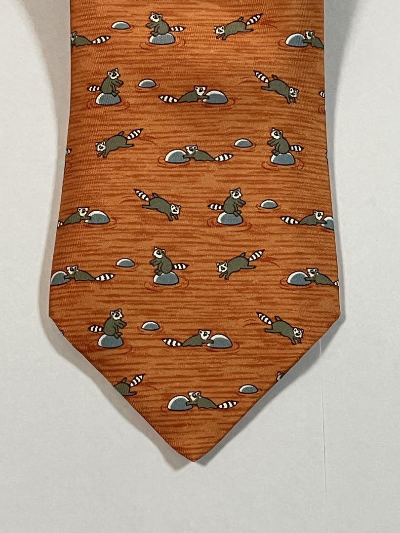 【新品未使用】HERMÈS ネクタイ 高級シルク100%アライグマ　オレンジ