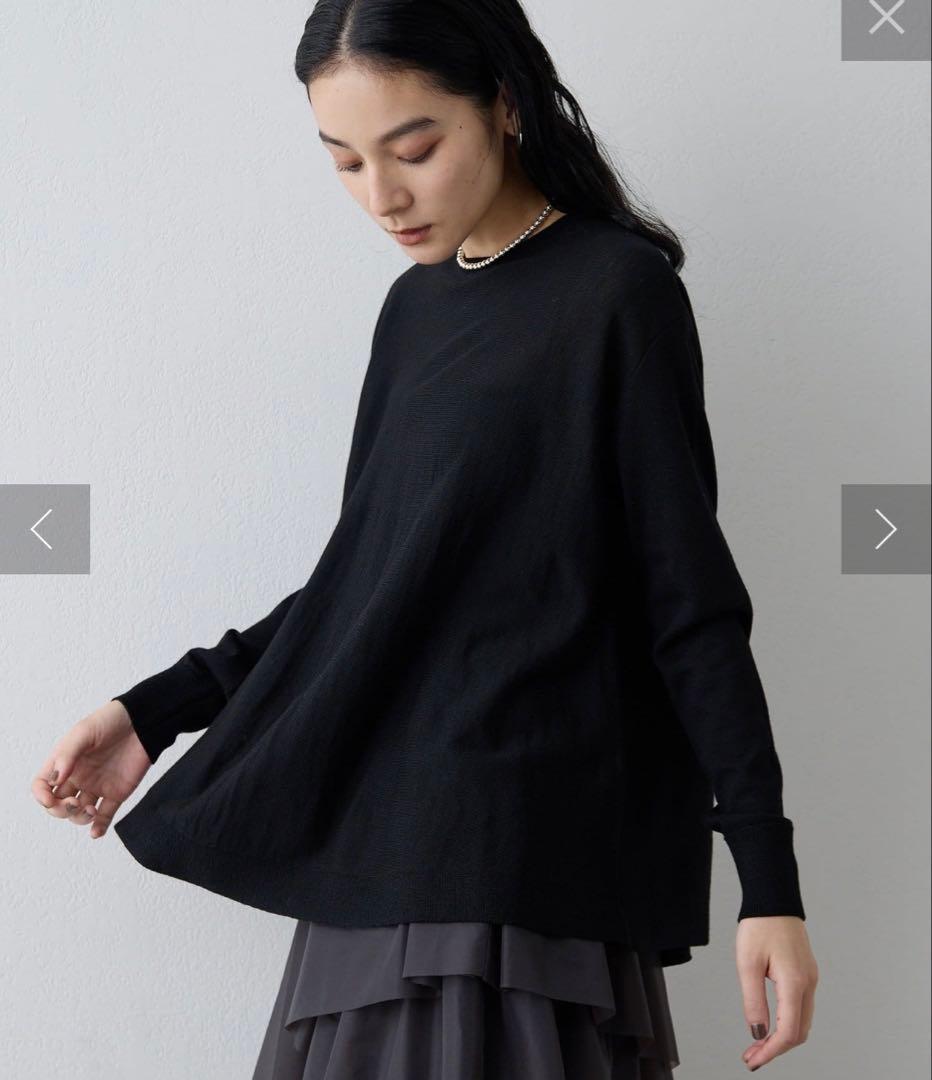 Drawing Numbers クルーネック裾 ラウンドニット 黒 シルク混 Drawing Numbers クルーネック裾 ラウンドニット 黒 シルク混