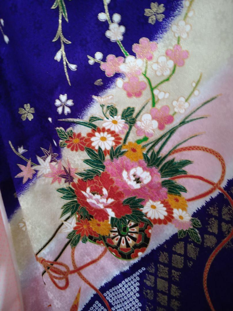 【極美品】七五三女子振り袖　７歳用着物☆襦袢半襟付き☆紫色 花柄 振袖