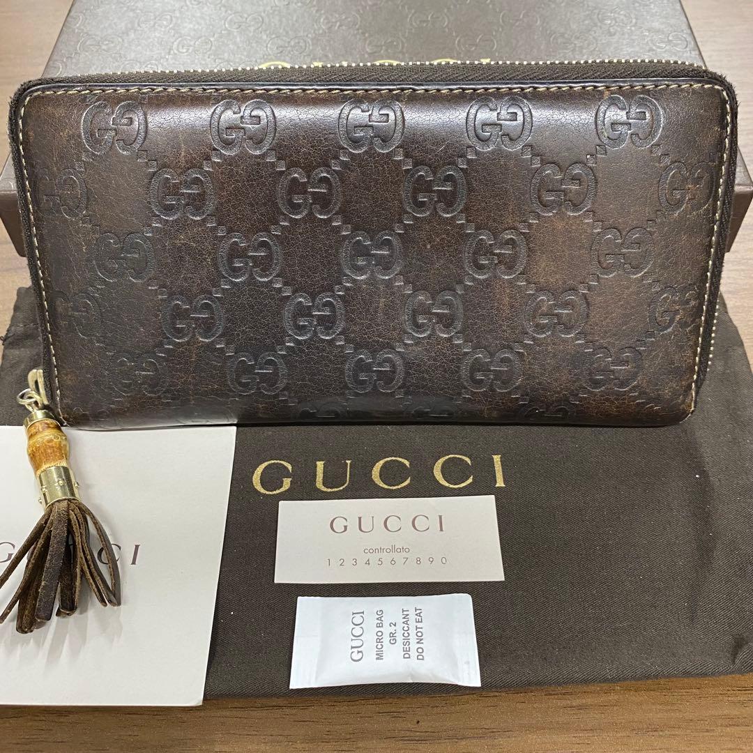 新品同様‼️グッチ　GUCCI 財布　長財布　シマレザー　ラウンドファスナー
