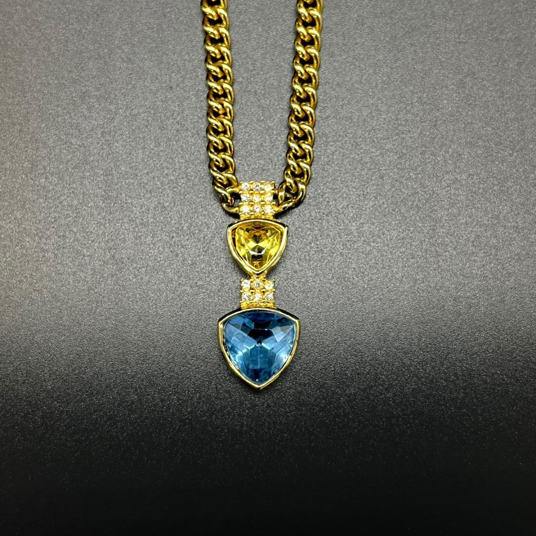 Dior ディオール ビジュー ネックレス カラーストーン ブルー 喜平チェーン