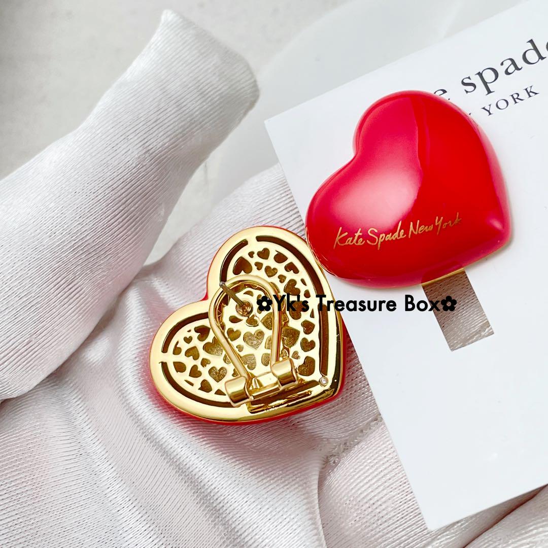 入荷now 安全 Z125/kate spade/存在感抜群 エナメル レッド ハートピアス アクセサリー