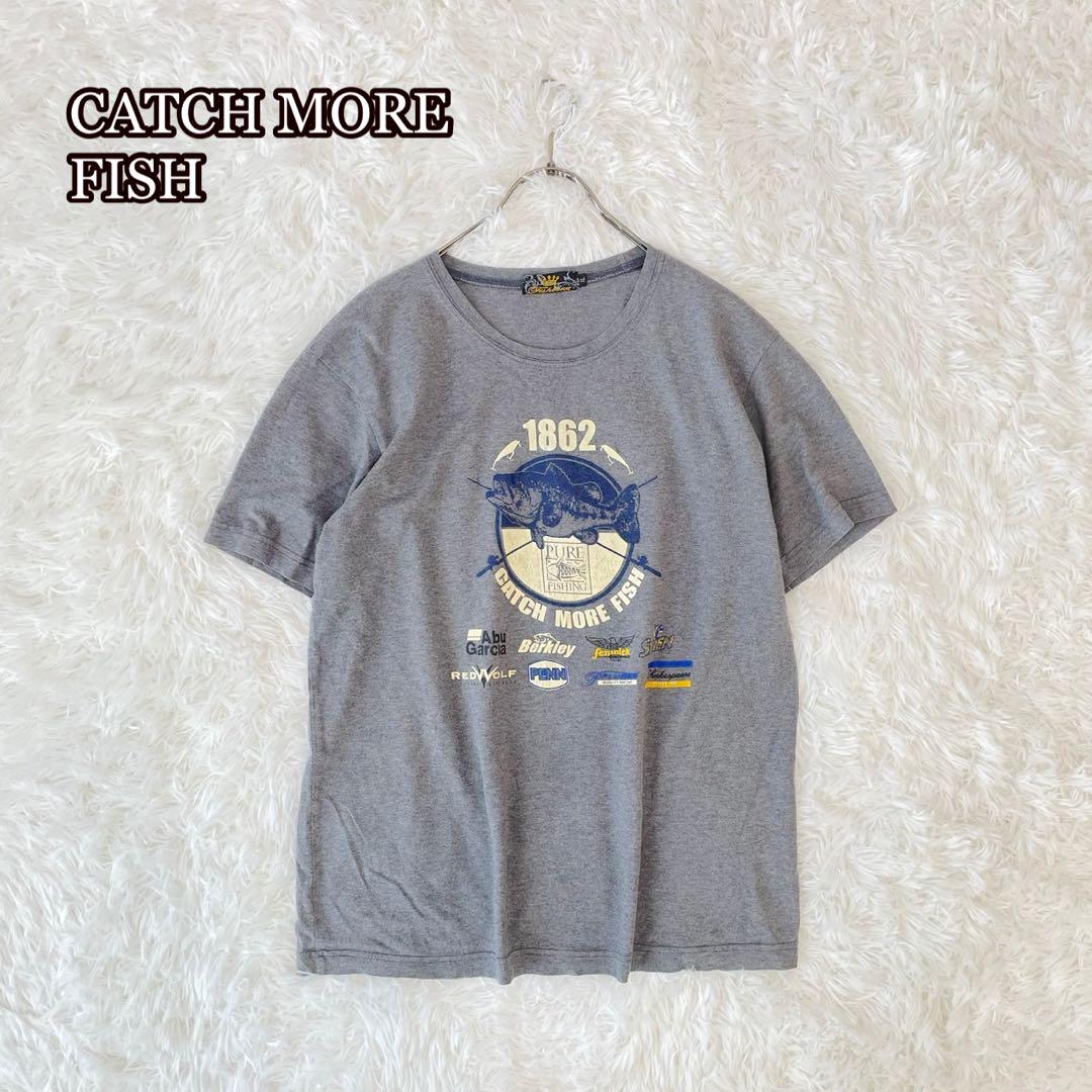 CATCH MORE FISH プリントTシャツ（XL）グレー　釣り愛好家　魚
