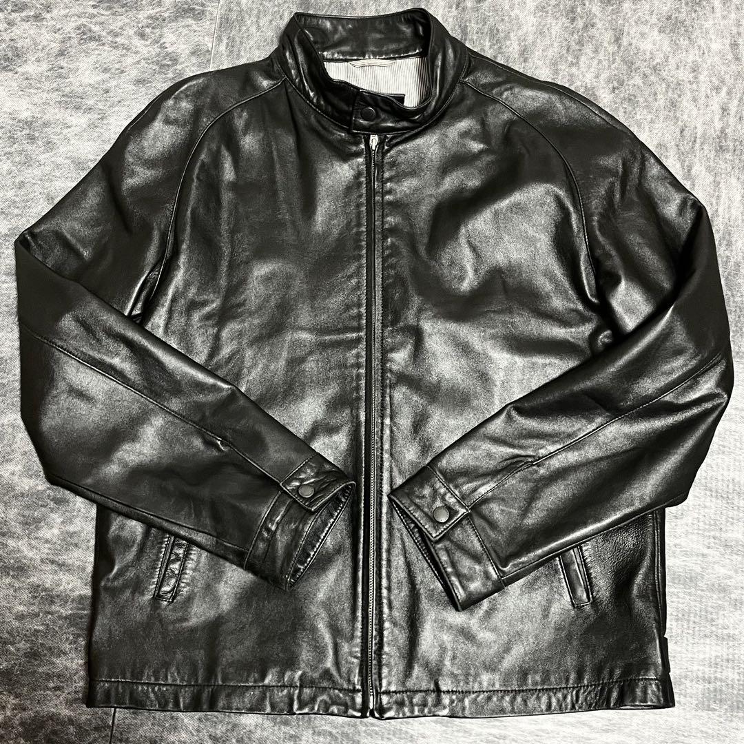 本革 NEWYORKER シングルレザージャケット 羊革 ジップアップ メンズL