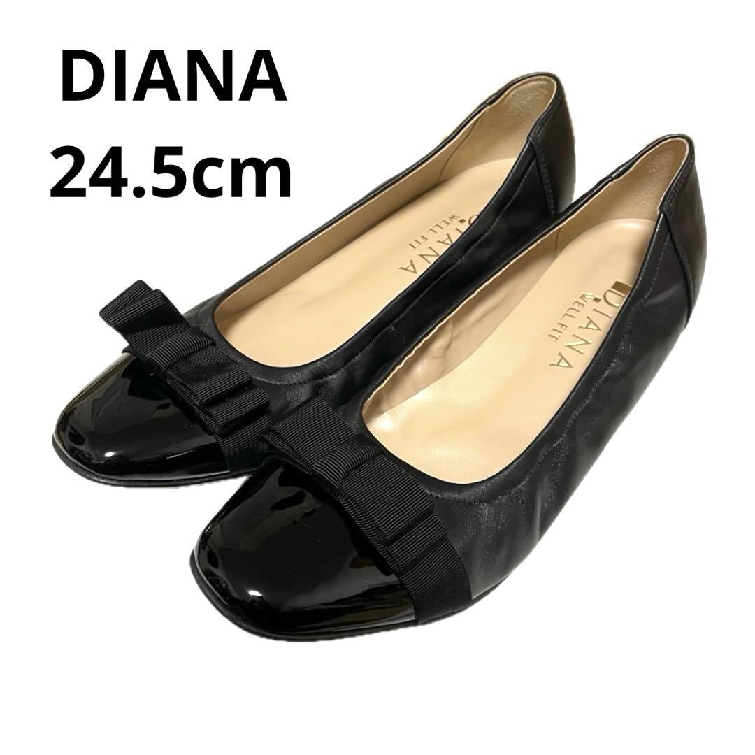 【美品】DIANA WELLFIT/ダイアナ/パンプス/リボン/黒/24.5cm