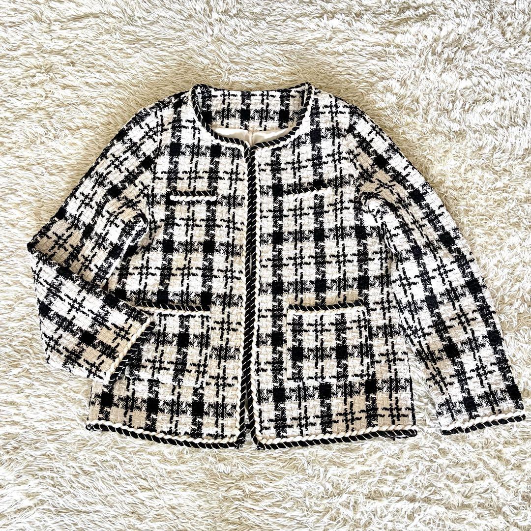 専用【美品】Evafreedom ノーカラー ツイードジャケット 千鳥格子 上品