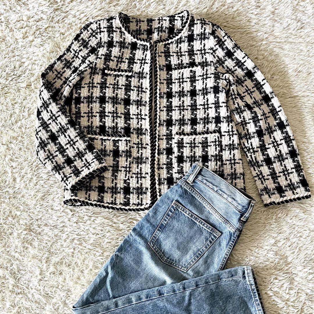 専用【美品】Evafreedom ノーカラー ツイードジャケット 千鳥格子 上品