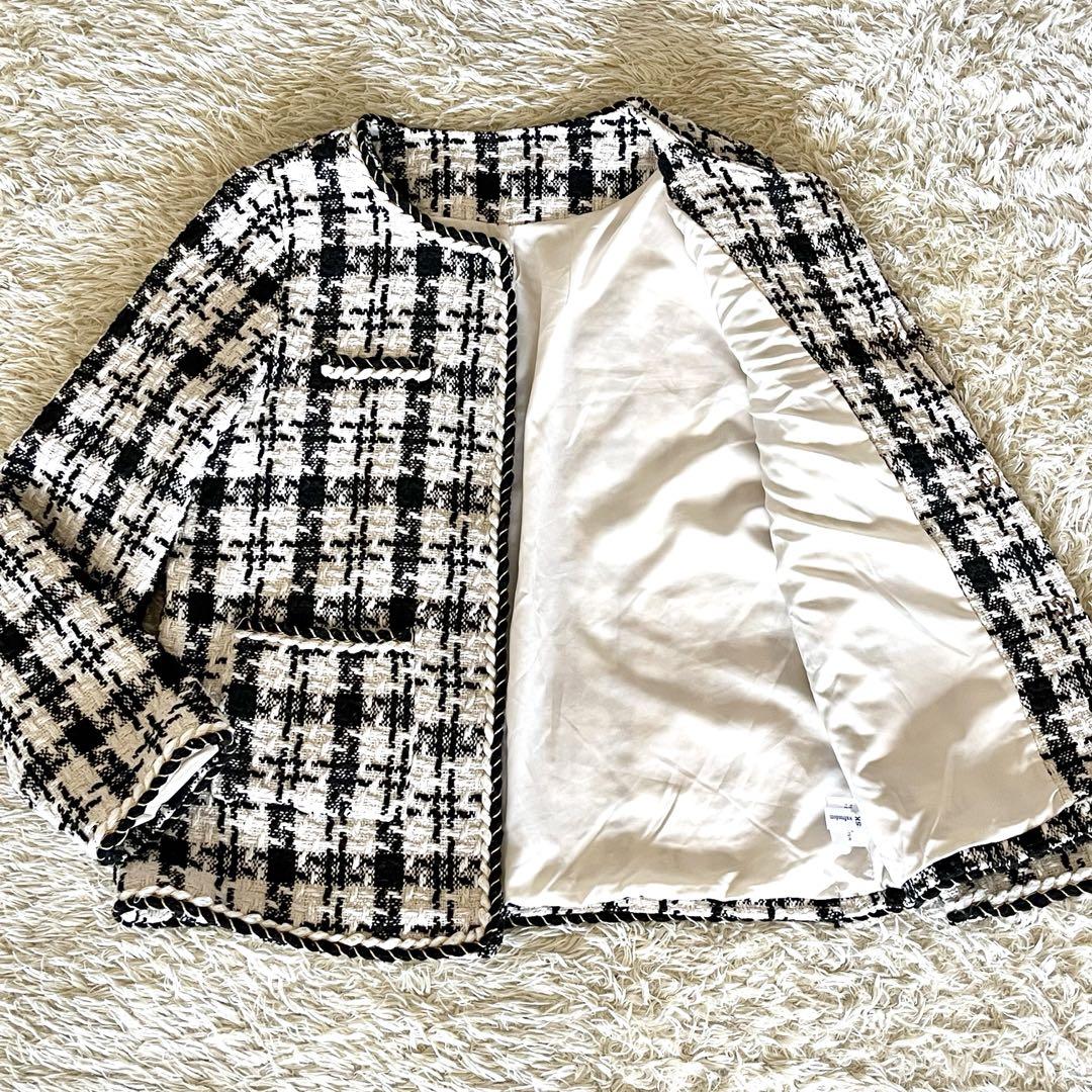 専用【美品】Evafreedom ノーカラー ツイードジャケット 千鳥格子 上品